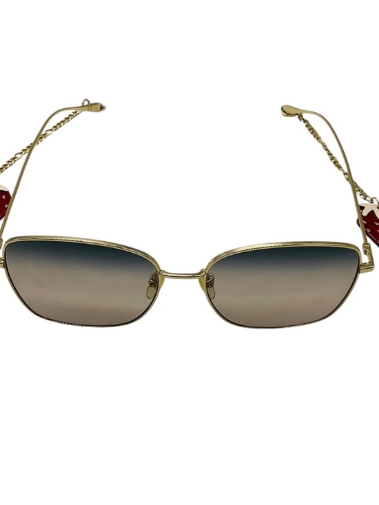 GUCCI GOLD / GREY GRADIENT LENS OVERSIZED SQUARE METAL SUNGLASSES WITH STRAWBERR main image 4